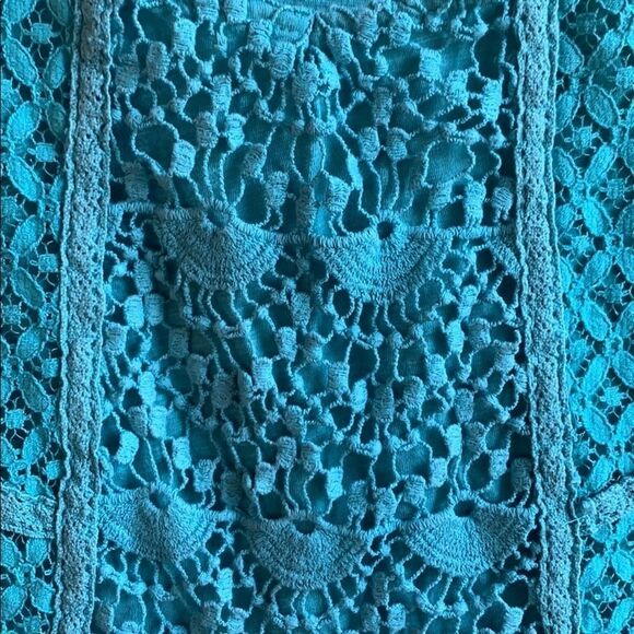 MUDD Crop Top Racer Back Solid Blue Lace Cotton Blend Sleeveless Blouse size L - Picture 2 of 7